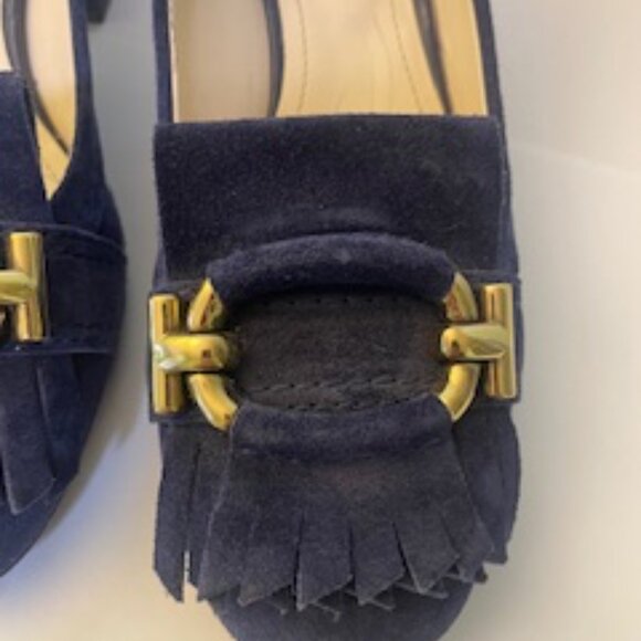 Tod's Blue Suede Kitten Heel with fringe, size 6 1/2 - Picture 9 of 10